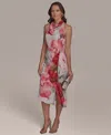 Donna Karan New York Floral Ruffle Dress In Spring Melon Multi