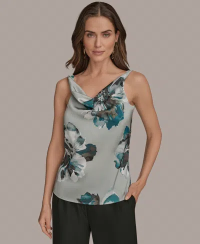 Donna Karan Women's Printed Cowlneck Satin Tank Top