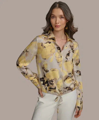 Donna Karan Women's Printed Drawstring Blouse In Limoncello Multi