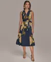 Donna Karan Sleeveless Faux Wrap Midi Dress