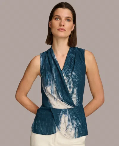 Donna Karan Women's Printed Faux-wrap Sleeveless Top In Tide Multi