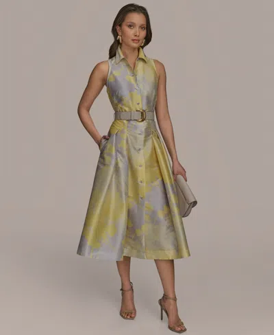 Donna Karan Belted Sleeveless Shirtdress In Limoncello Multi