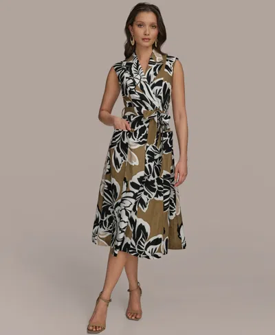 Donna Karan Women's Printed Linen-blend Faux-wrap Dress In Fawn Multi