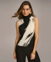 Donna Karan Abstract Print Sleeveless Funnel Neck Knit Top In Black Multi