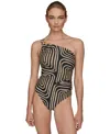 Donna Karan Women's Printed One-shoulder Swimsuit In Brown