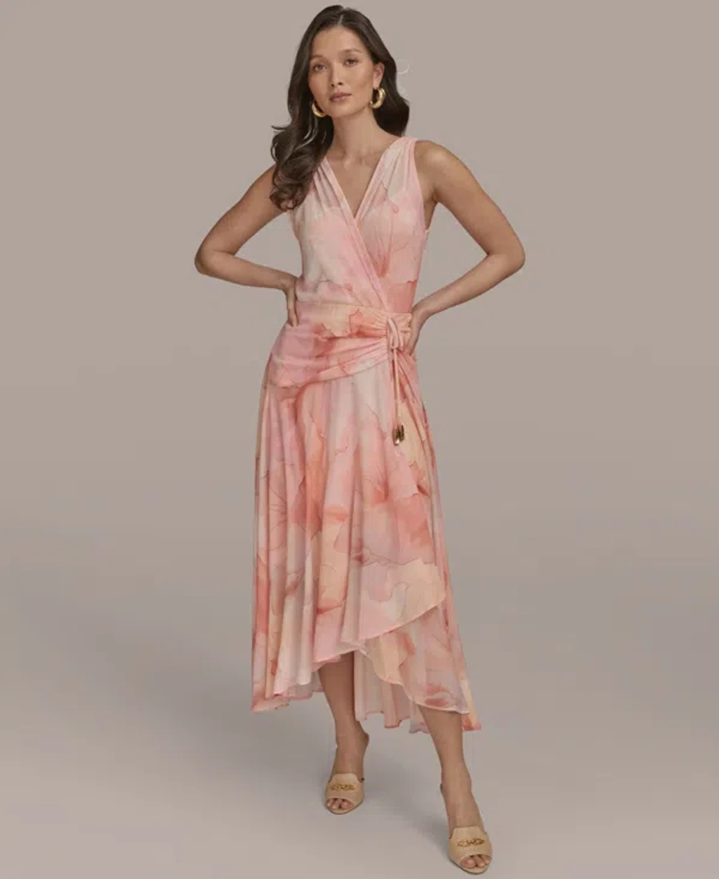 Donna Karan Women's Printed Ruched A-line Dress In Apricot Multi | ModeSens
