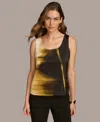 Donna Karan Womens Printed Satin Blouse In Gold Multi