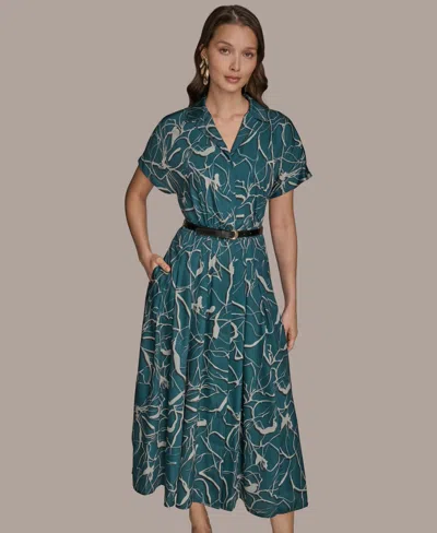 Donna Karan Women's Printed Short-sleeve Belted Shirtdress In Multi