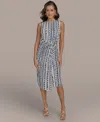Donna Karan New York Abstract Print Gathered Sheath Dress In Gray