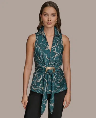 Donna Karan Women's Printed Sleeveless Faux-wrap Hardware Top