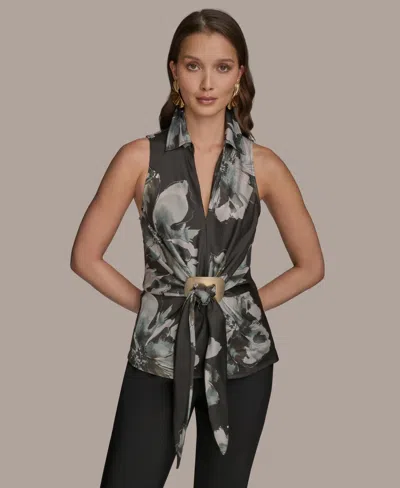 Donna Karan Women's Printed Sleeveless Faux-wrap Hardware Top In Multi