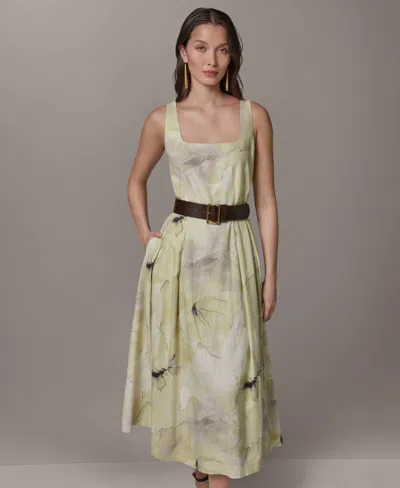 Donna Karan Women's Printed Square Neck Midi Dress In Yellow