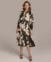 Donna Karan Women's Printed Tie-neck Midi Dress In Black