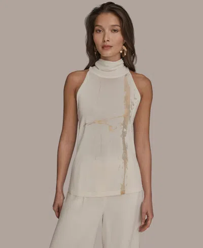 Donna Karan Women's Printed Turtle Neck Top In White