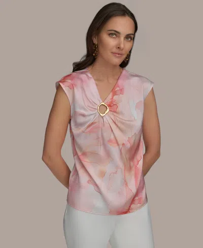 Donna Karan Women's Printed V-neck Blouse In Apricot Multi