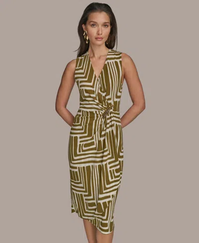 Donna Karan Women's Printed V-neck Sleeveless Dress In Green