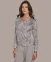 Donna Karan Women's Printed V-neck Top In Gray