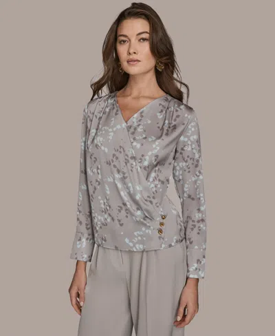 Donna Karan Women's Printed V-neck Top In Gray
