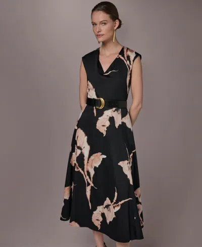 Donna Karan New York Abstract Floral Sleeveless Stretch Cotton Midi Dress In Multi