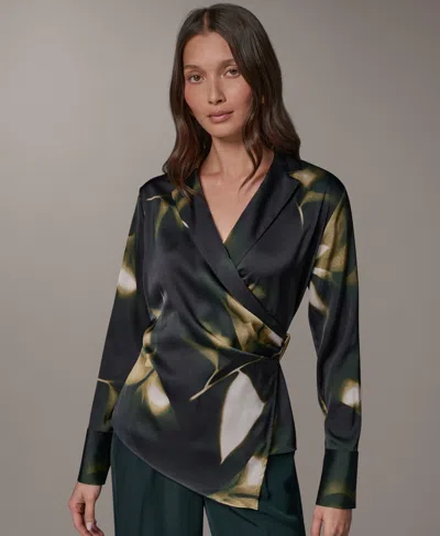 Donna Karan Printed Hardware Trim Side Ruched Blouse In Multi