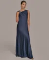 Donna Karan New York Asymmetric Cowl Back Satin Gown In Blue
