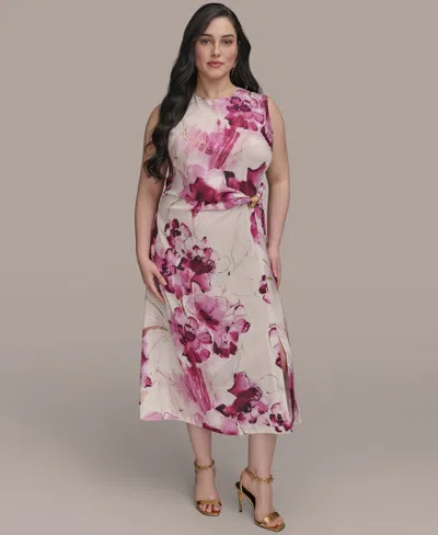 Donna Karan Women's Ribbed Knot Printed Midi A-line Dress In Purple