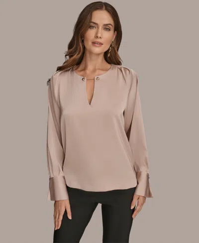 Donna Karan New York Chain Detail Long Sleeve Top In Neutral