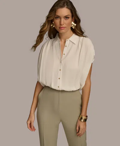 Donna Karan Women's Ruched-shoulder Short-sleeve Blouse In Cream