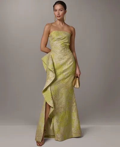 Donna Karan Women's Ruffle Maxi Sleeveless Printed Dress In Green
