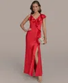 Donna Karan Women's Ruffle-v-neck Sleeveless Gown