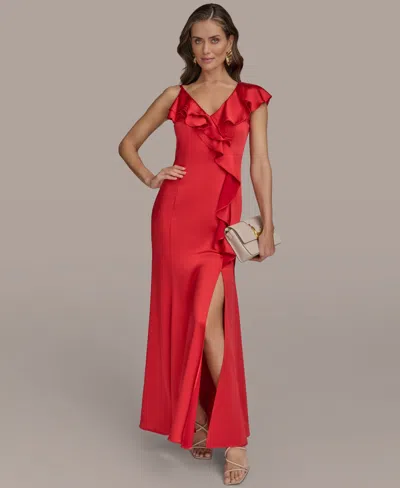 Donna Karan Women's Ruffle-v-neck Sleeveless Gown