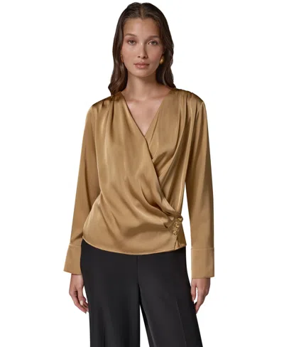 Donna Karan Women's Satin Faux-wrap Blouse In Gold