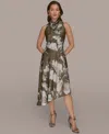 Donna Karan New York Floral Print Asymmetric Midi Dress In Green