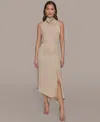Donna Karan New York Satin Cowl Neck Midi Dress In Brown