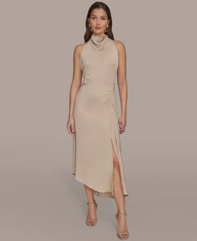 Donna Karan Women's Satin High Neck Midi Dress In Gold