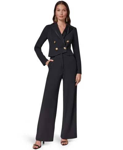 Donna Karan Women's Satin Lapel Long-sleeve Double-breasted Wide-leg Jumpsuit In Blue