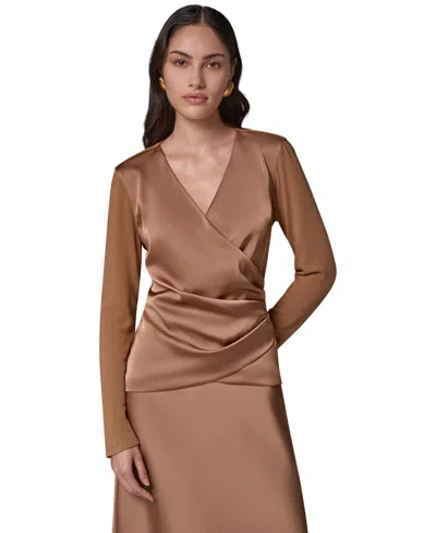 Donna Karan Hardware Trim Faux Wrap Blouse In Brown