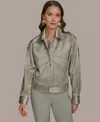 Donna Karan New York Belted Satin Bomber Jacket In Green