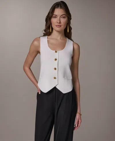 Donna Karan Women's Scoop Neck Button-up Sweater Vest In White