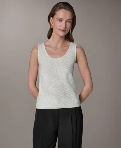 Donna Karan Women's Scoop Neck Sequin Cami Top In White