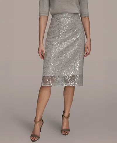 Donna Karan Women's Sequin Detail Mesh Pencil Skirt In Gray