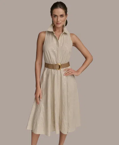 Donna Karan Women's Sequin Embellished Linen Belted Shirtdress