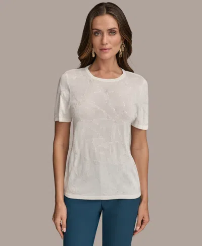 Donna Karan Women's Sequin Embellished Short-sleeve Knit Top In White