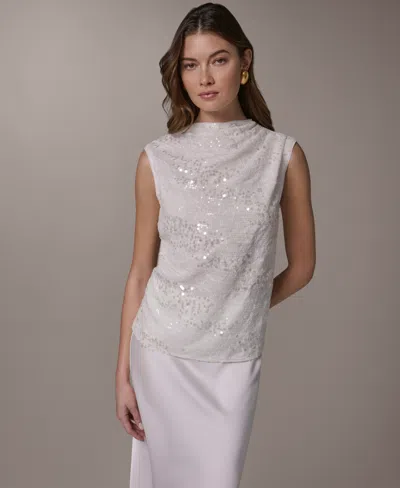 Donna Karan Women's Sequin Gathered Shoulder Blouse In Pink