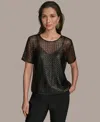 Donna Karan Women's Sequin Mesh Short-sleeve Top In Black