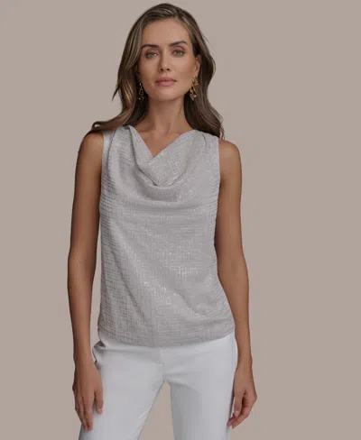 Donna Karan Women's Sequined Cowlneck Top In Tuscan Grey