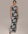 Donna Karan New York Sequin Floral Sheath Gown In Black