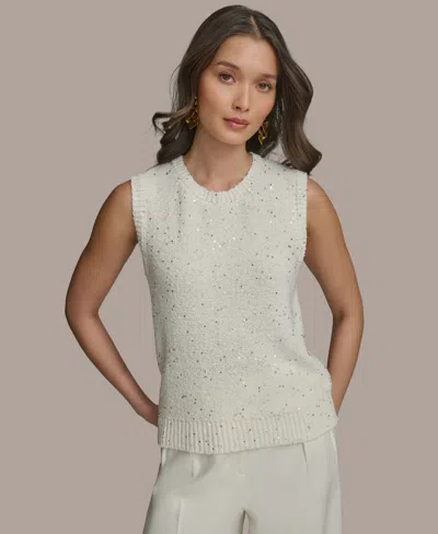 Donna Karan Women's Sequined Sleeveless Sweater In Cream