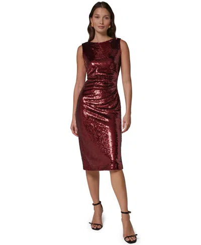 Donna Karan Women's Sequin-embellished Scoop-back Boat-neck Dress In Burgundy