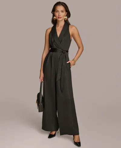 Donna Karan Women's Shawl-collar Tie-waist Jumpsuit In Black